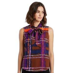 J. Crew Tie-Neck Blouse in Speckled Plaid Size Small